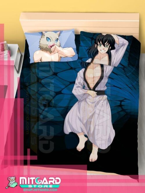 DEMON SLAYER: KIMETSU NO YAIBA Hashibira Inosuke - Bed Sheet or Duvet Cover Anime videogame - Flat bed sheet + 2 set 70x45cm Pillow cover /