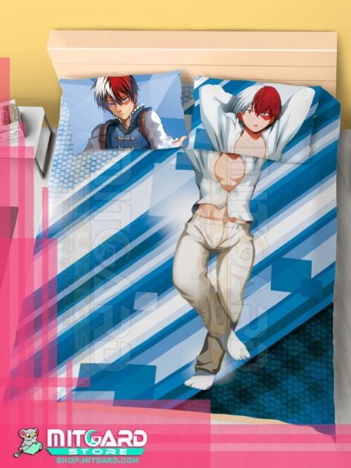 MY HERO ACADEMIA Todoroki Shoto - Bed Sheet or Duvet Cover Anime videogame - Flat bed sheet + 2 set 70x45cm Pillow cover / 120cm x 200cm /